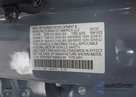 2022 Honda Pilot Awd Black Edition из США, поврежденный, VIN 5FNYF6H71NB082190